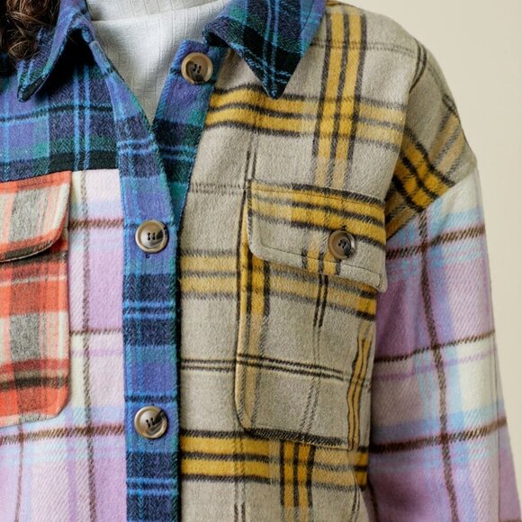 MYSTREE MIXED PLAID COLOR BLOCK LONG JACKET - Picture 7 of 7